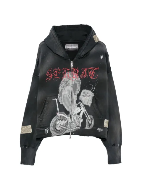 SEKRIT graphic-print distressed hoodie