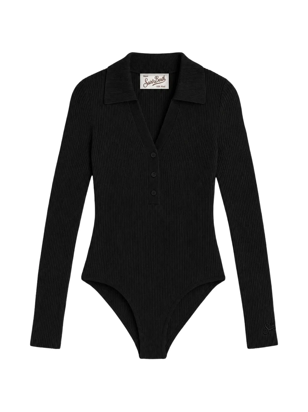 MC2 Saint Barth ribbed-knit long-sleeve polo bodysuit Zwart