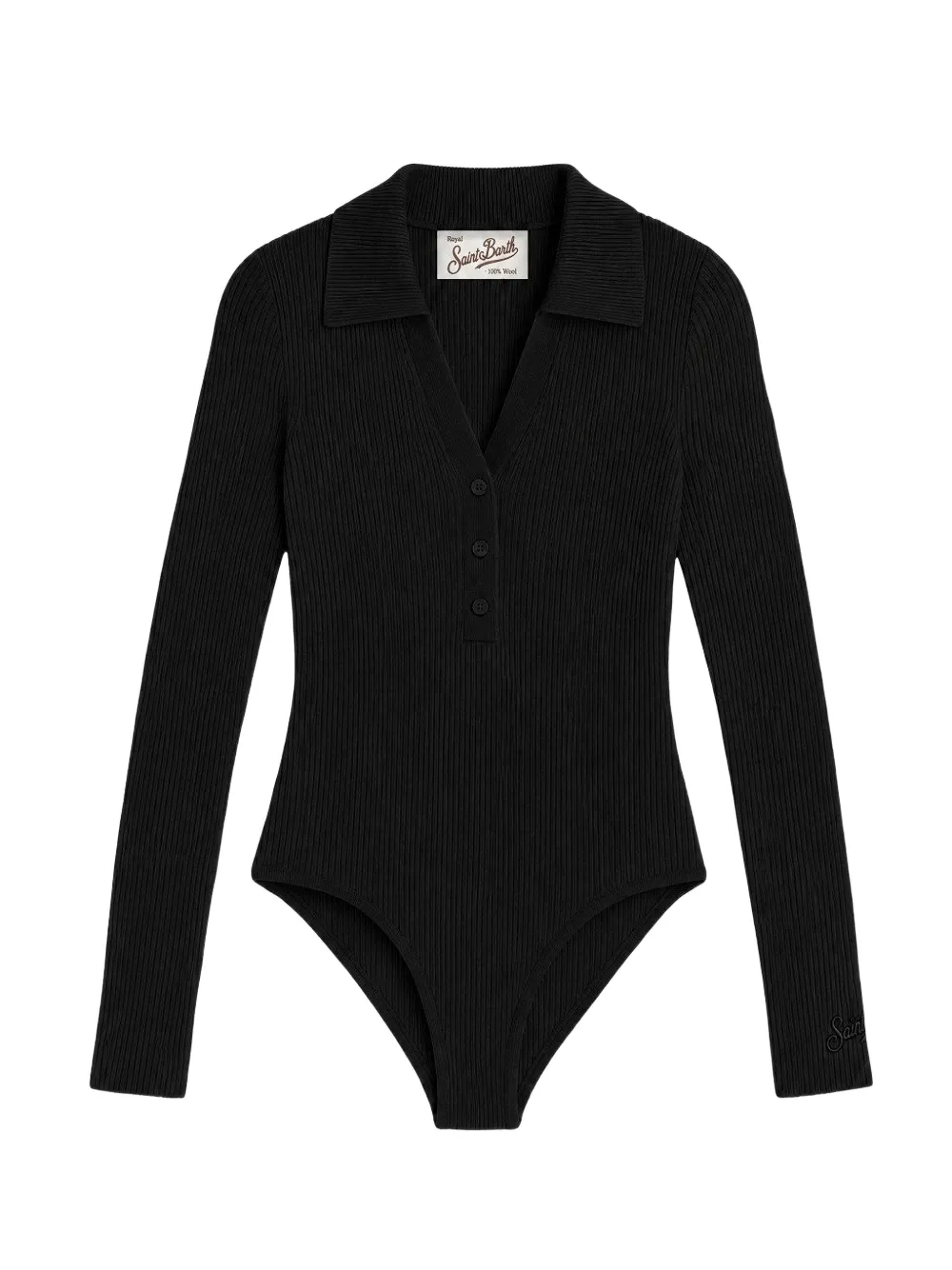 MC2 Saint Barth ribbed-knit long-sleeve polo bodysuit Zwart
