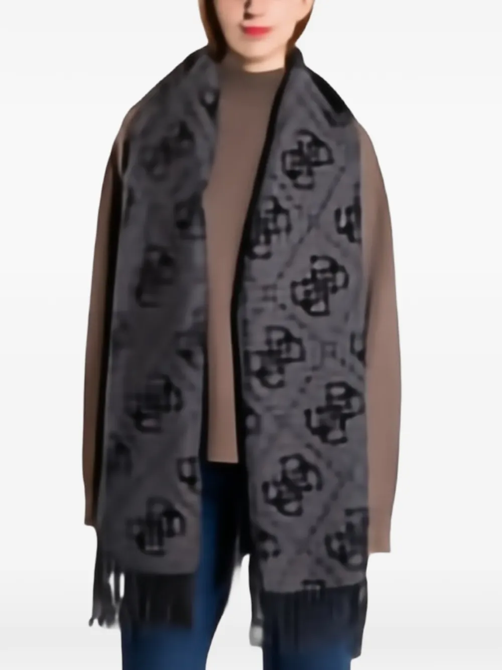 GUESS USA monogram fringe-trim scarf - Grigio