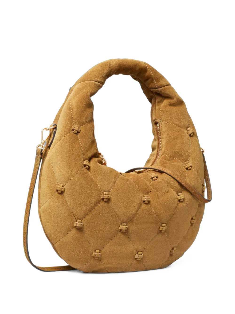 Tory Burch Bunny Knot suede crescent bag Bruin