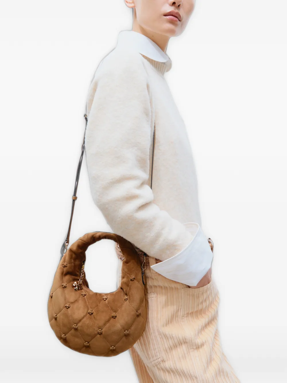 Tory Burch Bunny Knot suede crescent bag Bruin