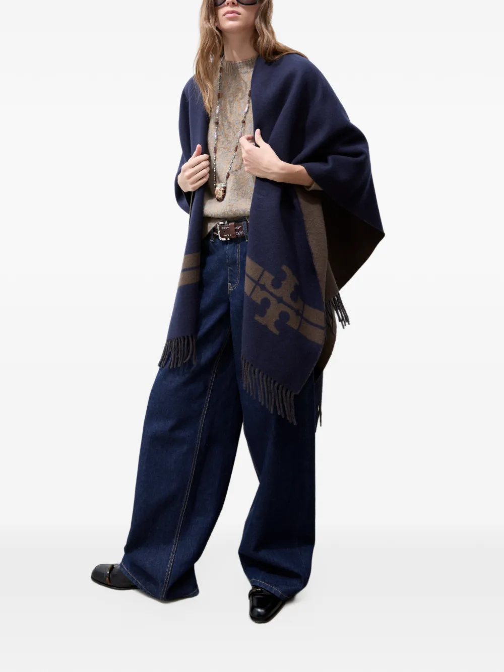 Tory Burch striped logo cape Blauw