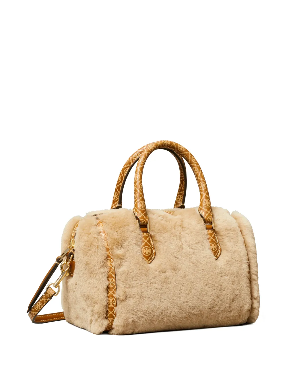 Tory Burch T Monogram shearling petite barrel bag Beige