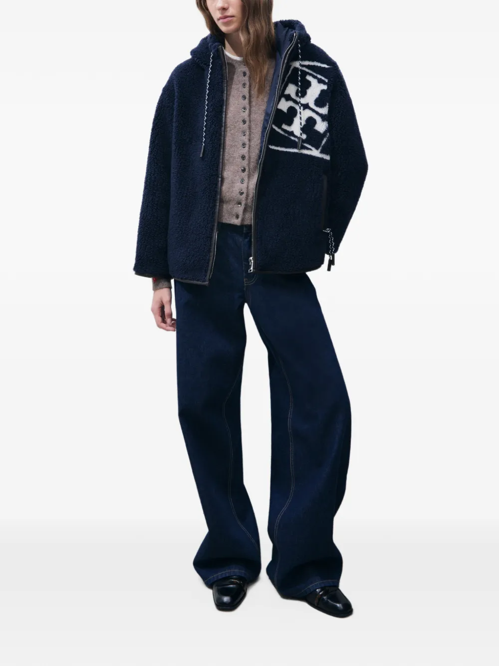 Tory Burch logo fleece jacket Blauw