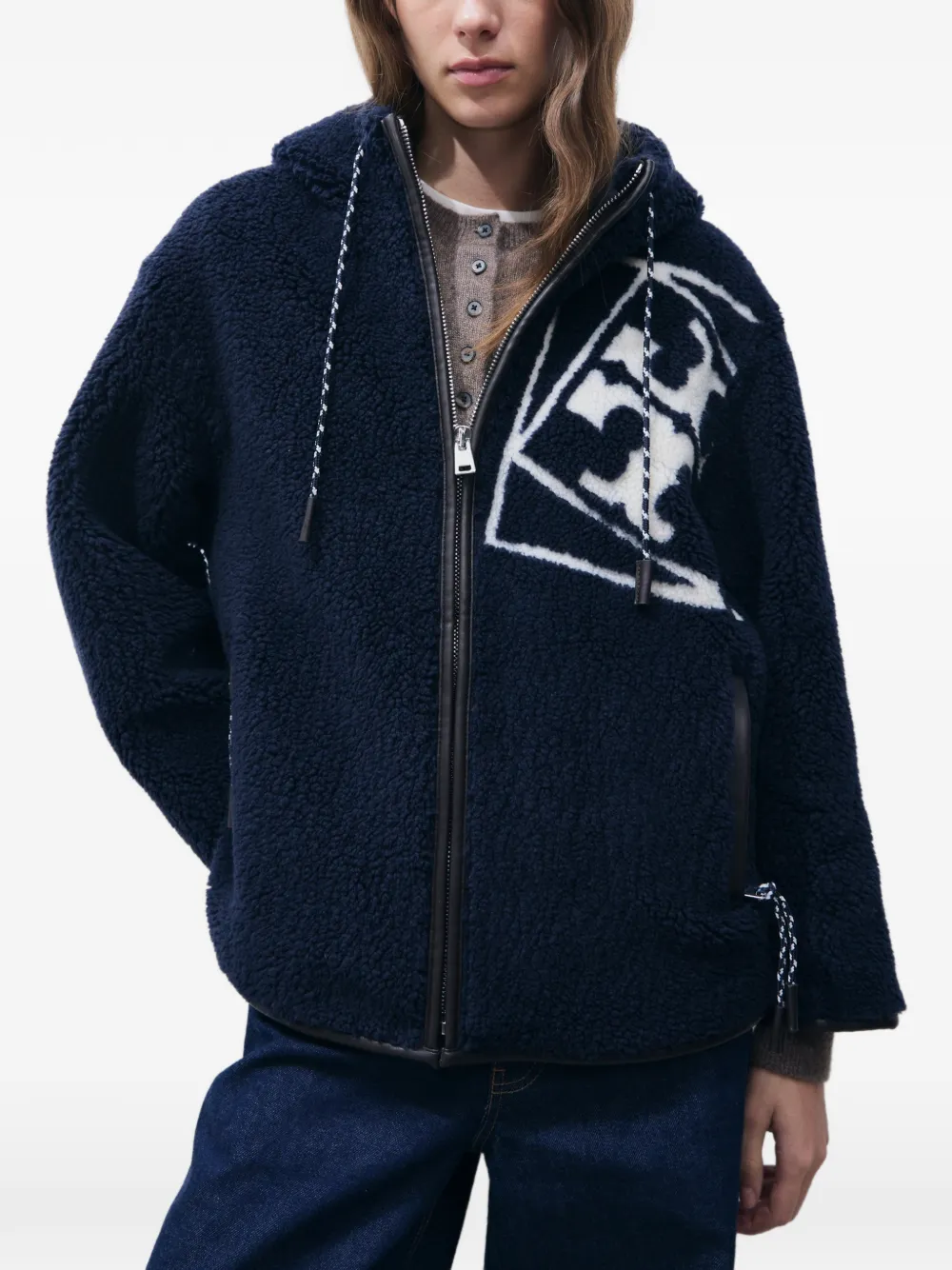 Tory Burch logo fleece jacket Blauw