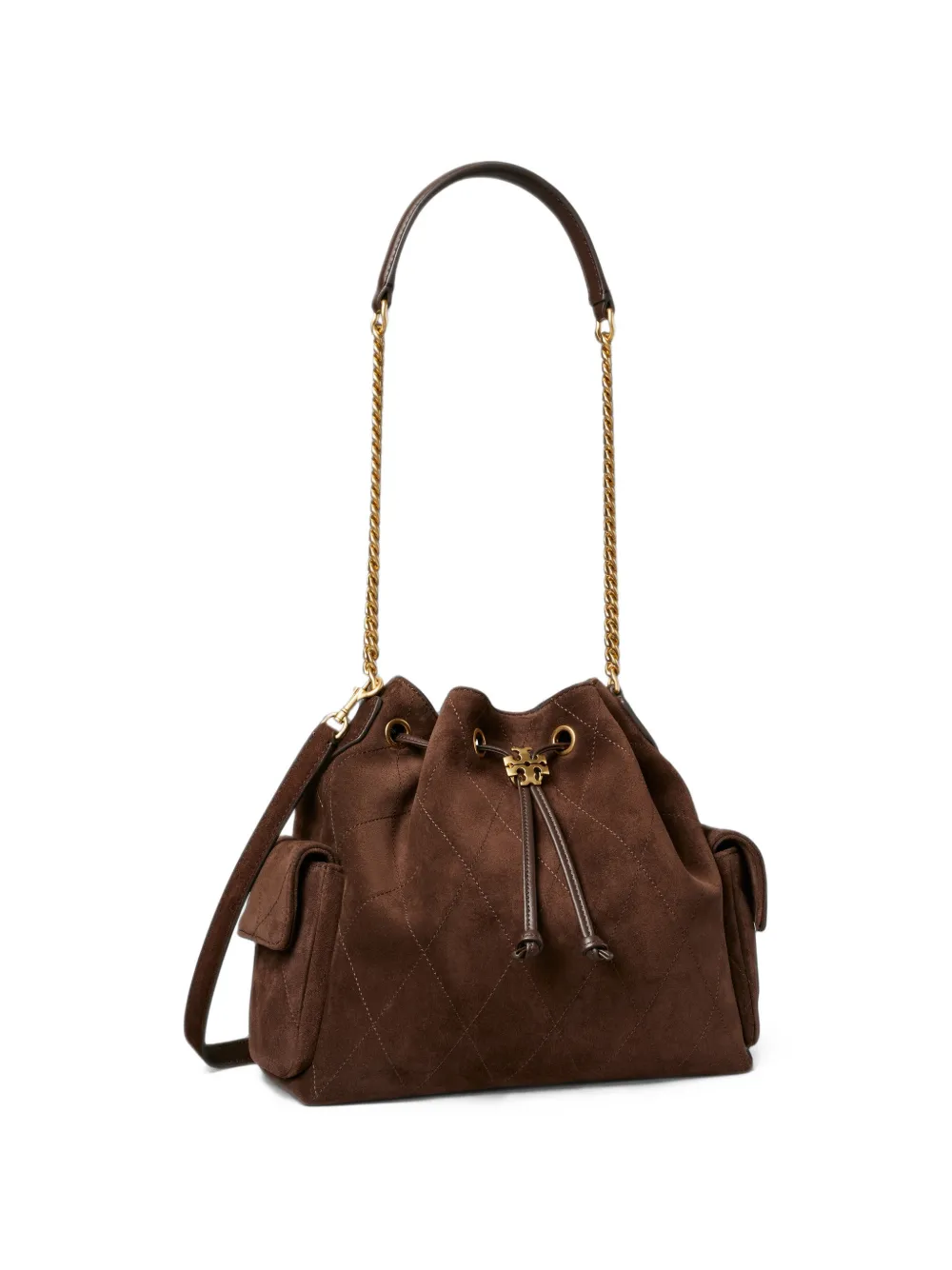 Tory Burch Charlie quilted suede drawstring shoulder bag Bruin