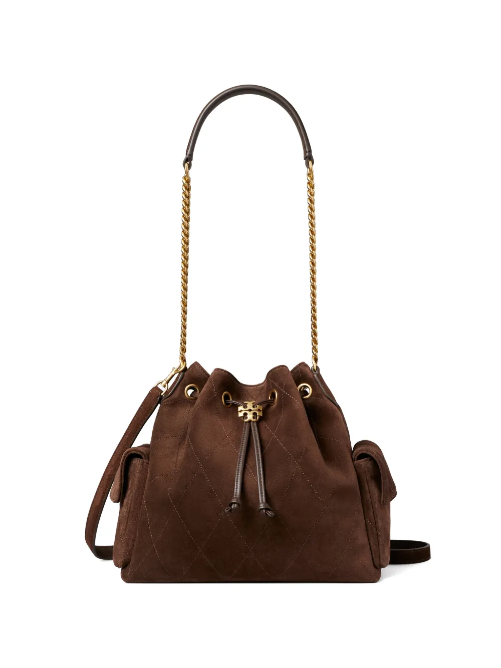 Tory Burch Charlie quilted suede drawstring shoulder bag Bruin