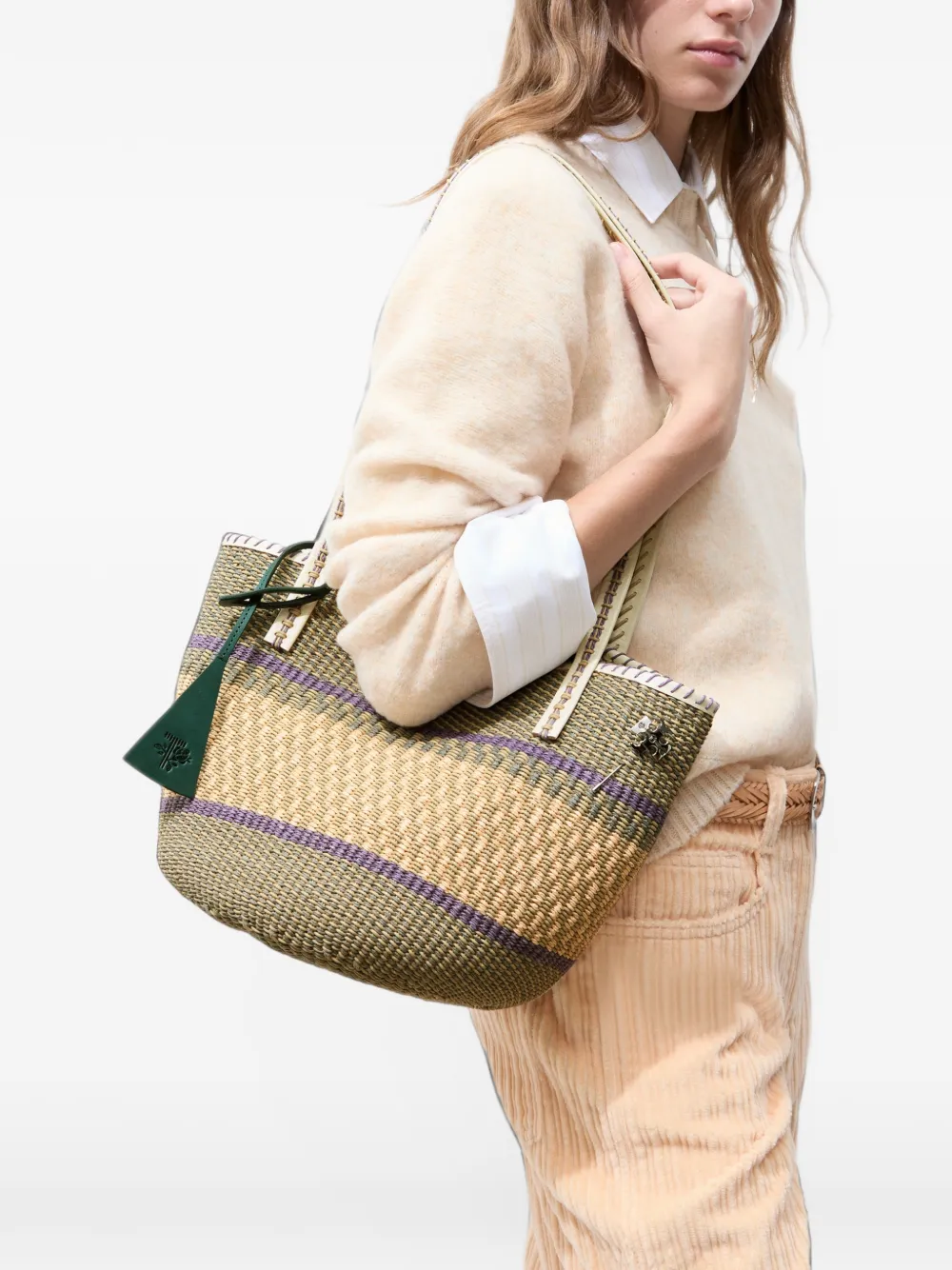 Tory Burch large handwoven basket tote bag Groen