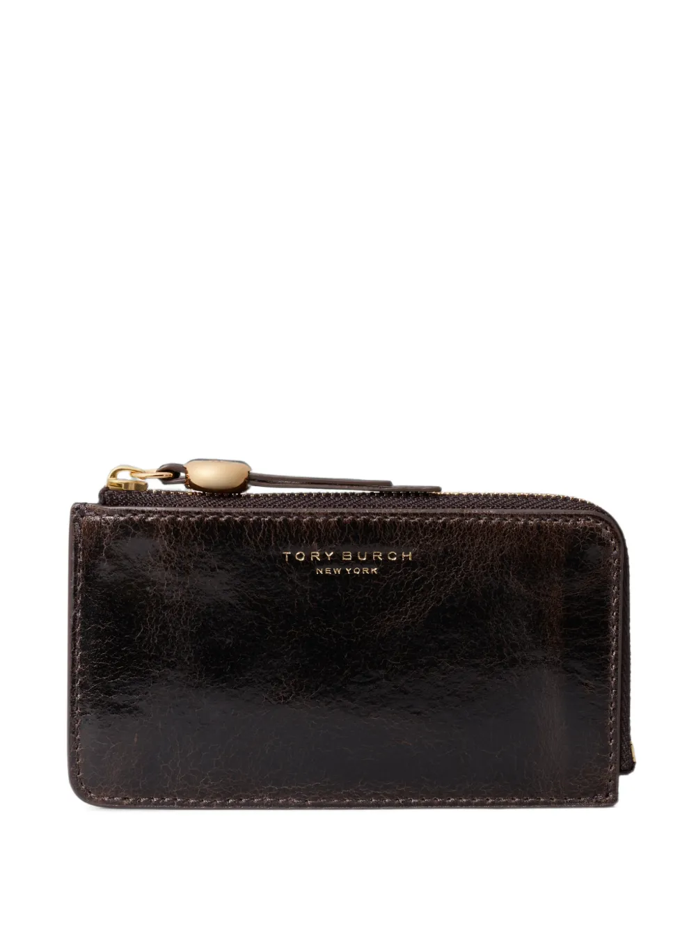 Tory Burch Romy distressed zip card case - Marrone