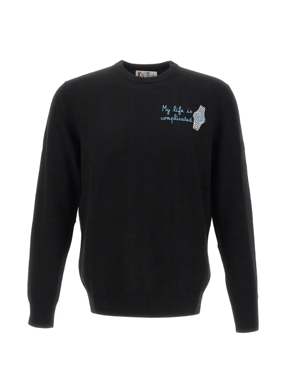 MC2 Saint Barth Heron My Life is Complicated embroidered crew-neck sweater Zwart