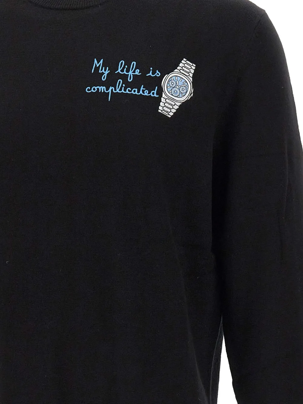 MC2 Saint Barth Heron My Life is Complicated embroidered crew-neck sweater Zwart