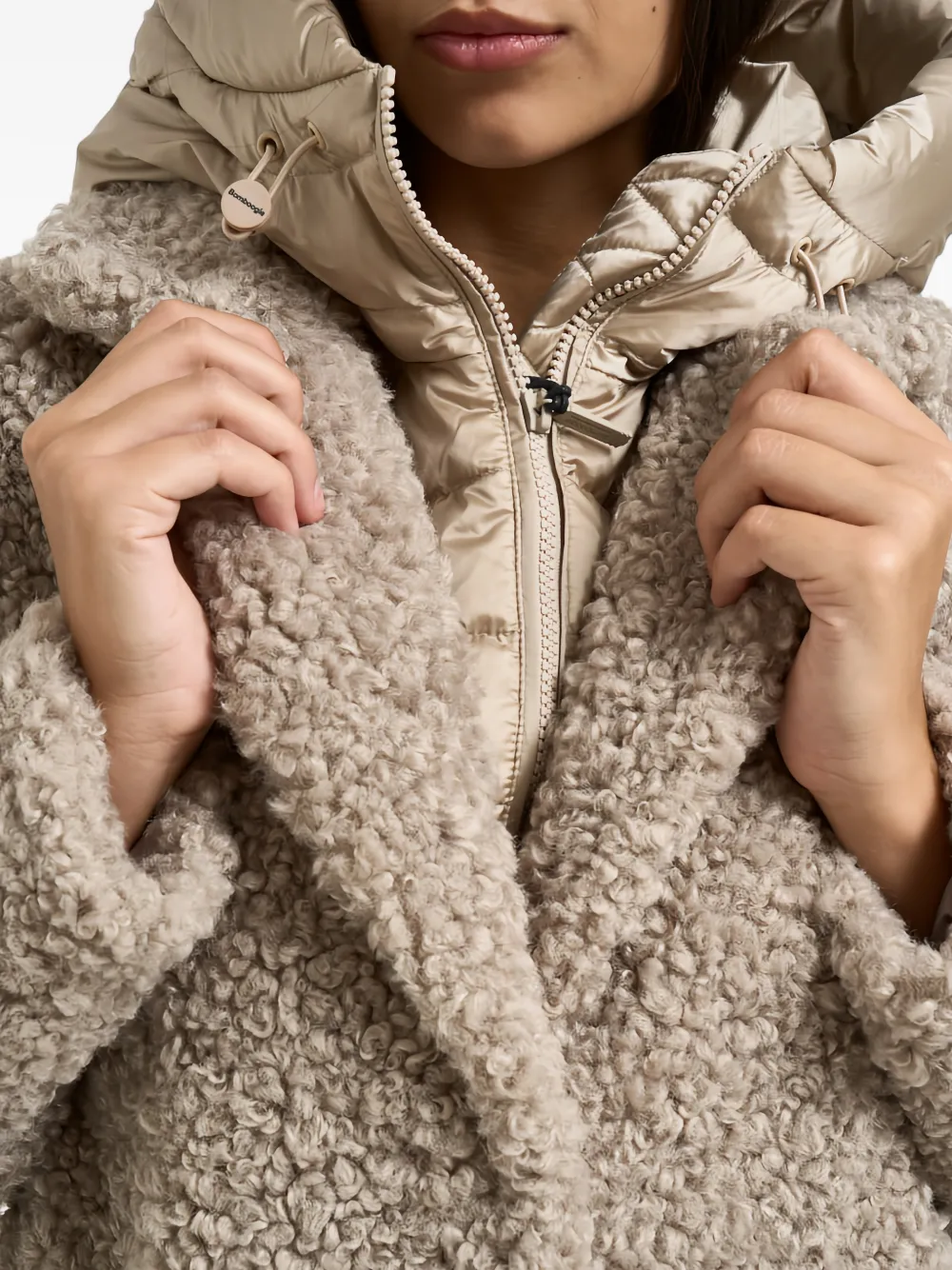 bomboogie faux-shearling hooded coat Beige