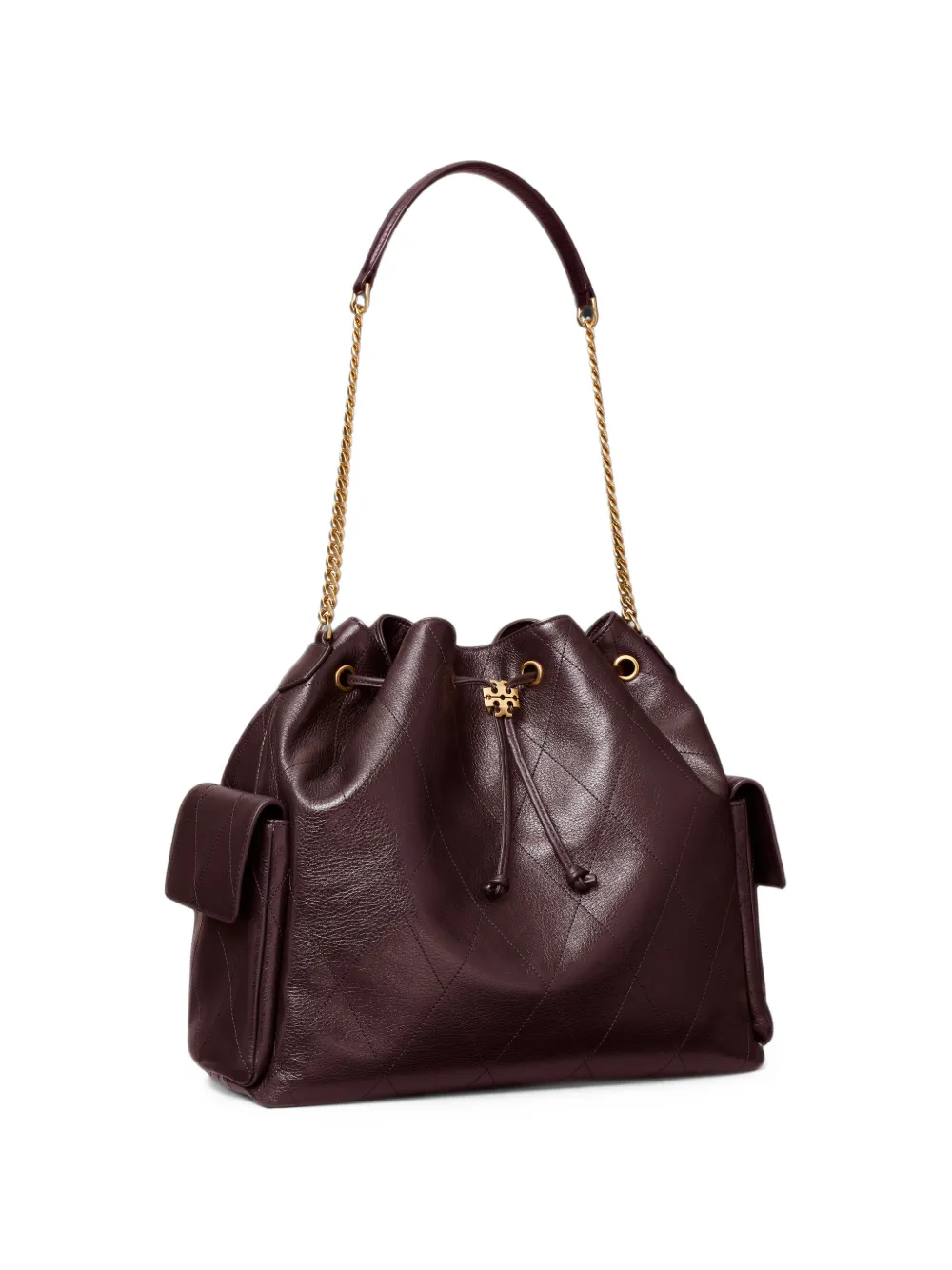 Tory Burch Large Charlie quilted drawstring shoulder bag Rood