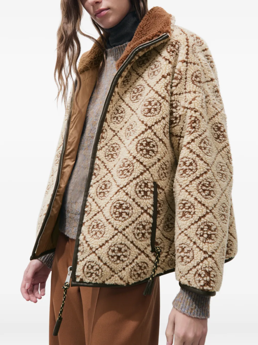 Tory Burch T Monogram fleece jacket Beige