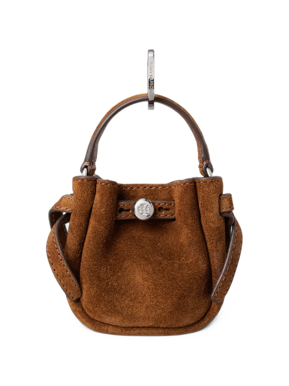 Tory Burch Romy suede bucket-bag charm Bruin