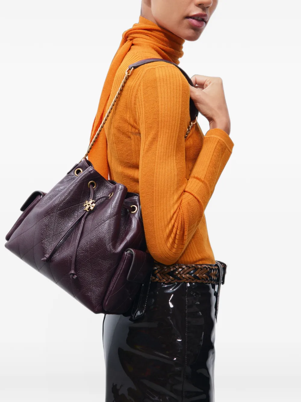Tory Burch Charlie quilted drawstring shoulder bag Rood