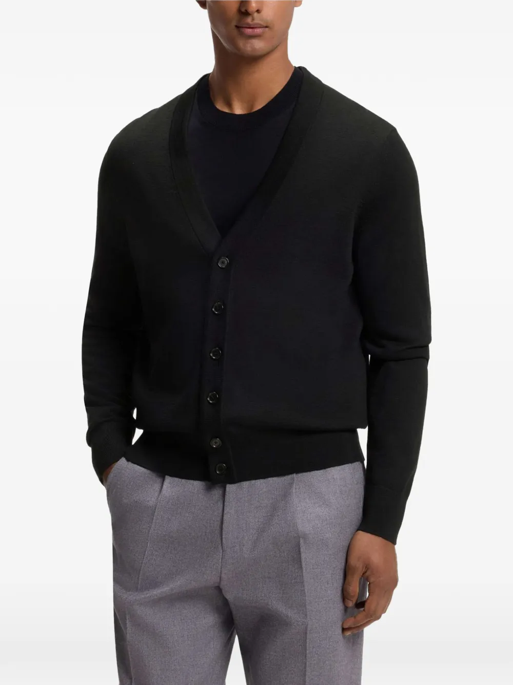 BOSS virgin wool cardigan Zwart