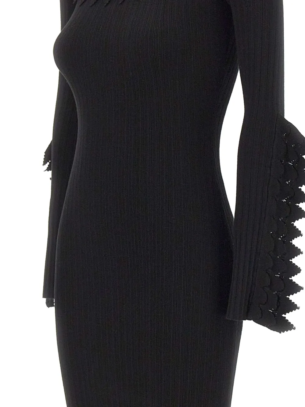 Blumarine ruffled-details ribbed-knit midi dress Zwart