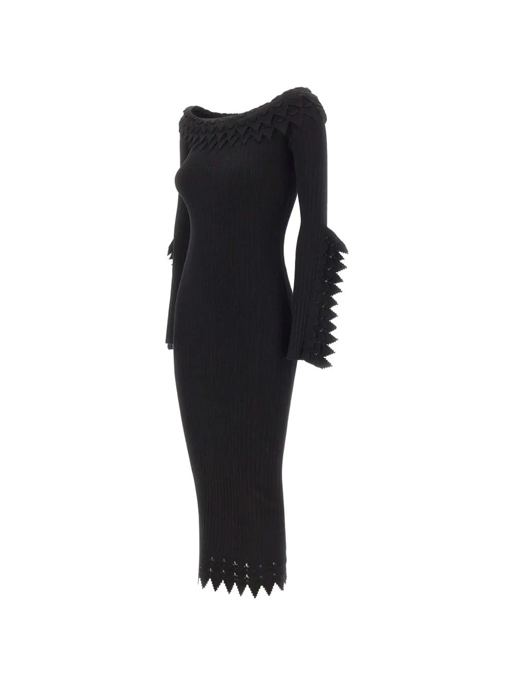 Blumarine ruffled-details ribbed-knit midi dress Zwart