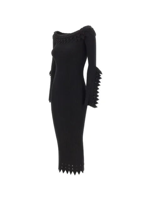 Blumarine vestido midi tejido de canalé con volantes