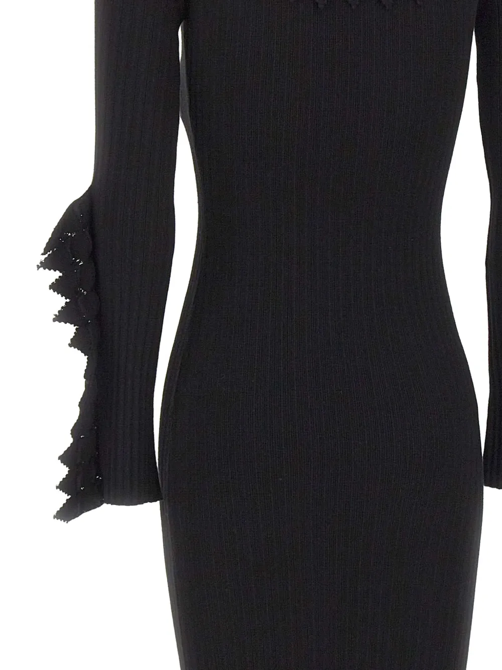 Blumarine ruffled-details ribbed-knit midi dress Zwart