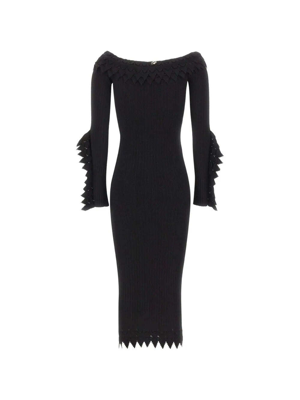 Blumarine ruffled-details ribbed-knit midi dress Zwart