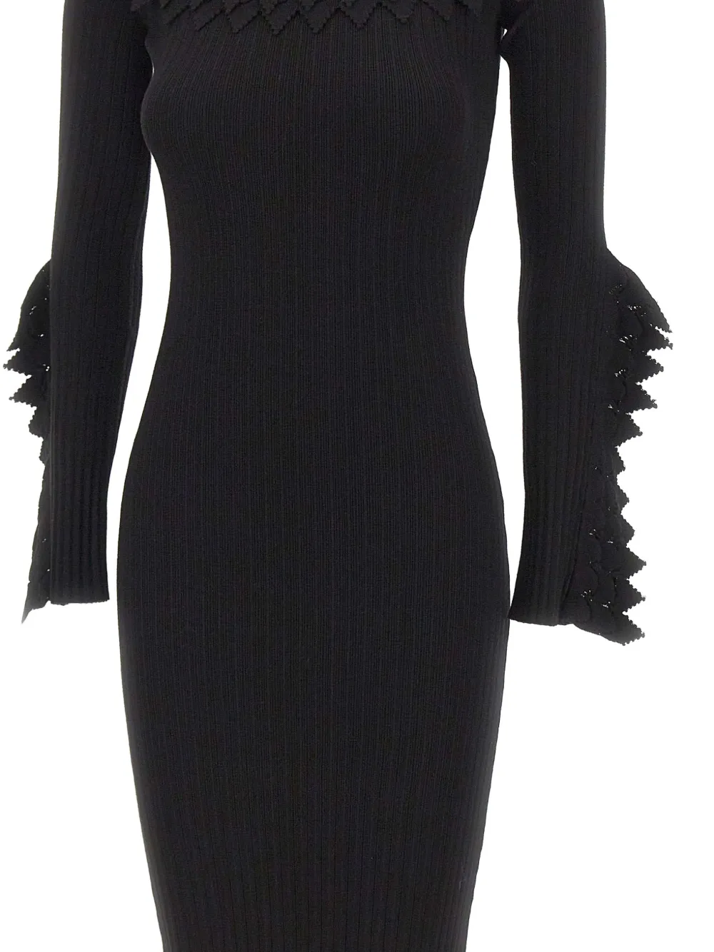 Blumarine ruffled-details ribbed-knit midi dress Zwart