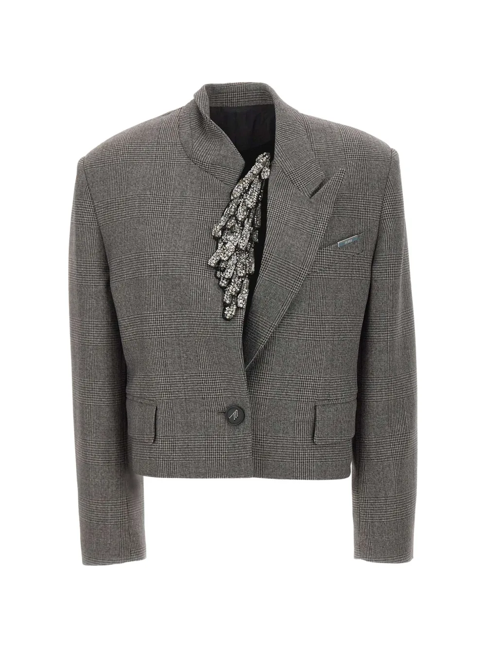The Attico sequin-embellished Prince of Wales check jacket Grijs