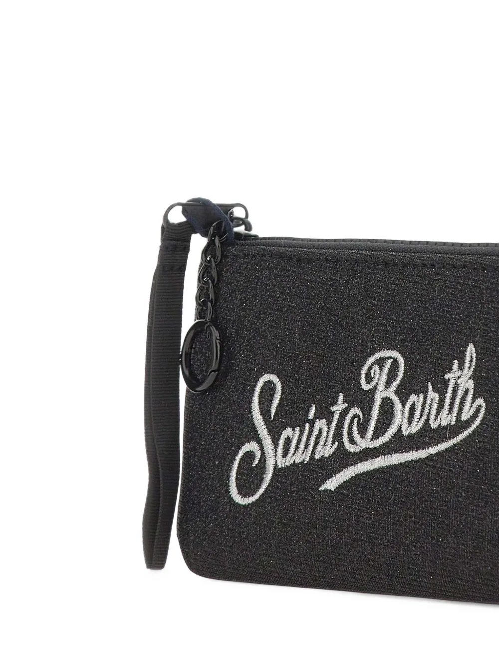 MC2 Saint Barth black mini Aline lurex pouch with logo embroidery Zwart