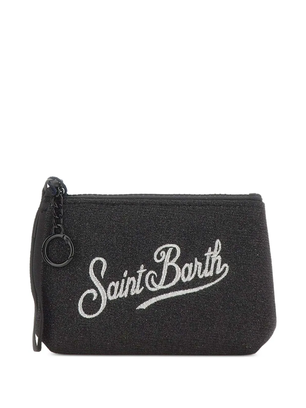 MC2 Saint Barth black mini Aline lurex pouch with logo embroidery Zwart