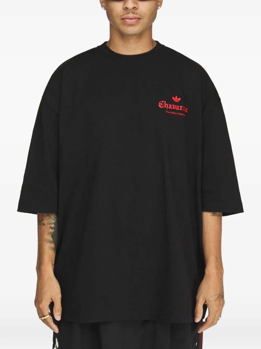 Willy Chavarria x Adidas rose-print T-shirt Zwart
