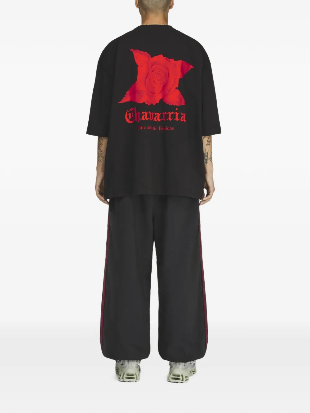Willy Chavarria x Adidas rose-print T-shirt Zwart