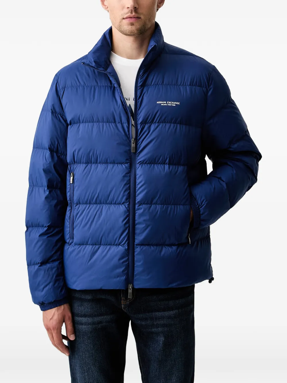 Armani Exchange logo-print quilted jacket - Blu