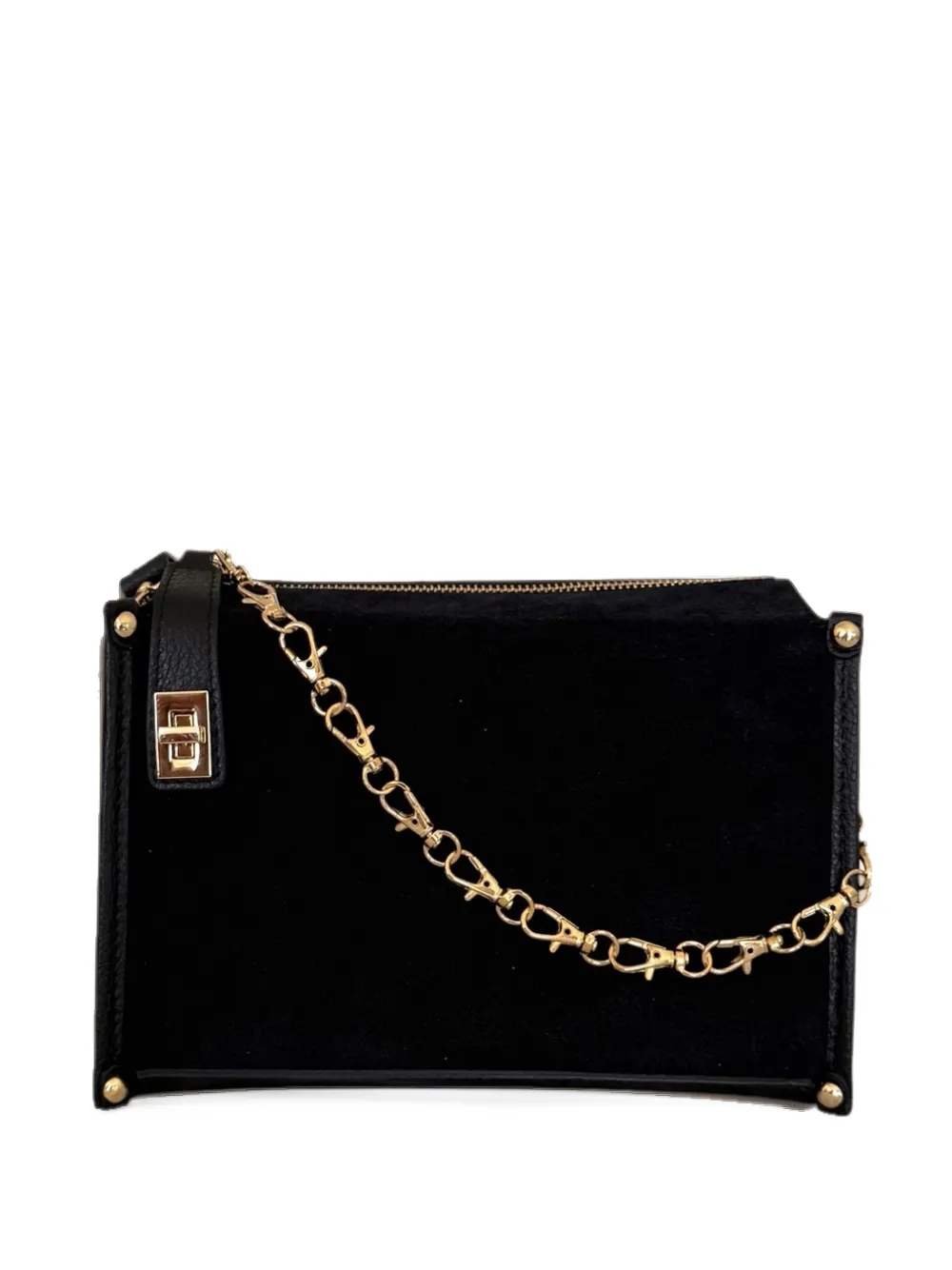 Moma suede-panelled grained leather shoulder bag - Nero