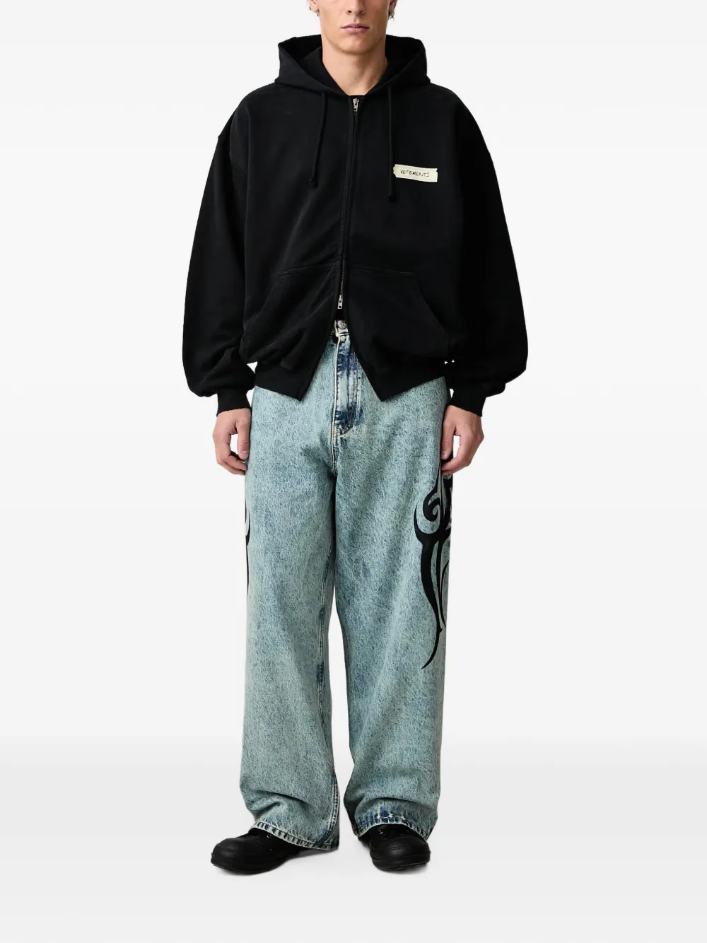 VETEMENTS Scribbled Logo hoodie met rits Zwart