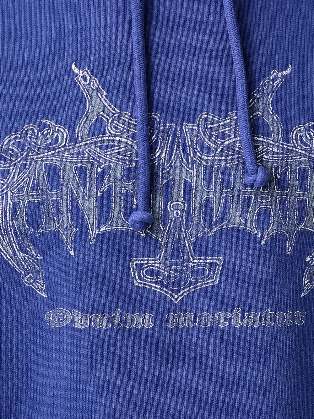 VETEMENTS Anithate graphic-print distressed hoodie Blauw