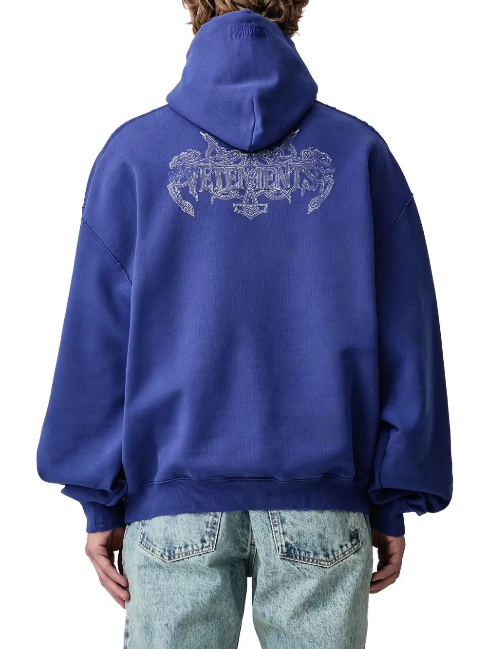 VETEMENTS Anithate graphic-print distressed hoodie Blauw