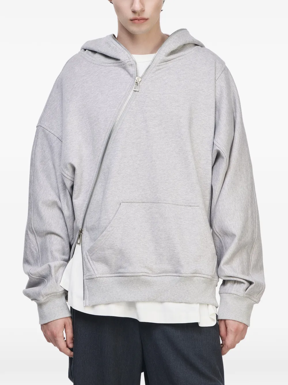 SONGZIO Torque asymmetric-zip cotton hoodie - Grigio