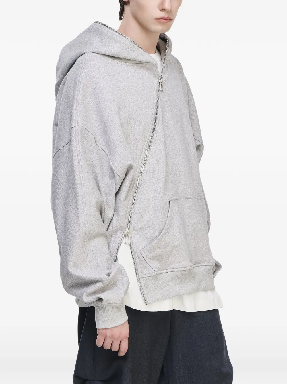 SONGZIO Torque asymmetric-zip cotton hoodie Grijs