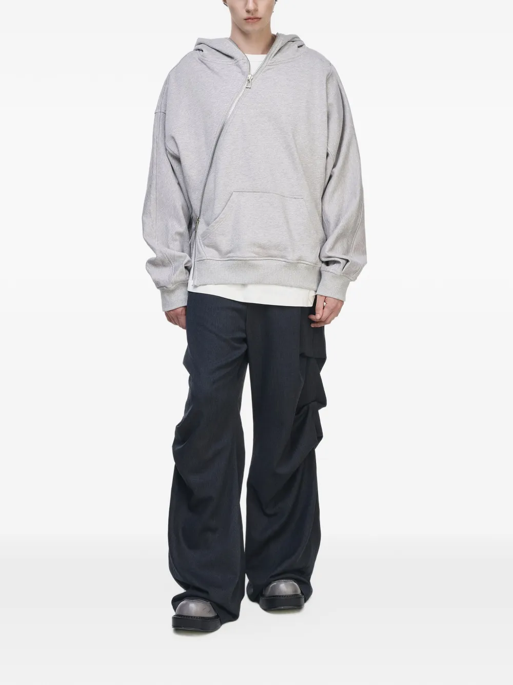 SONGZIO Torque asymmetric-zip cotton hoodie Grijs