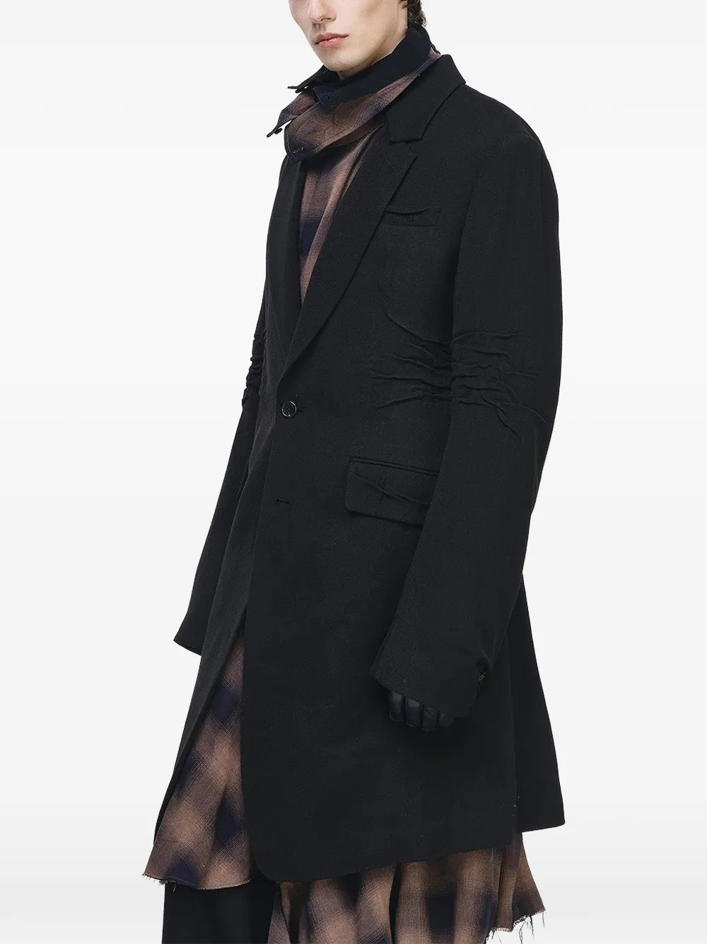 SONGZIO Weld ruched-detail single-breasted coat Zwart