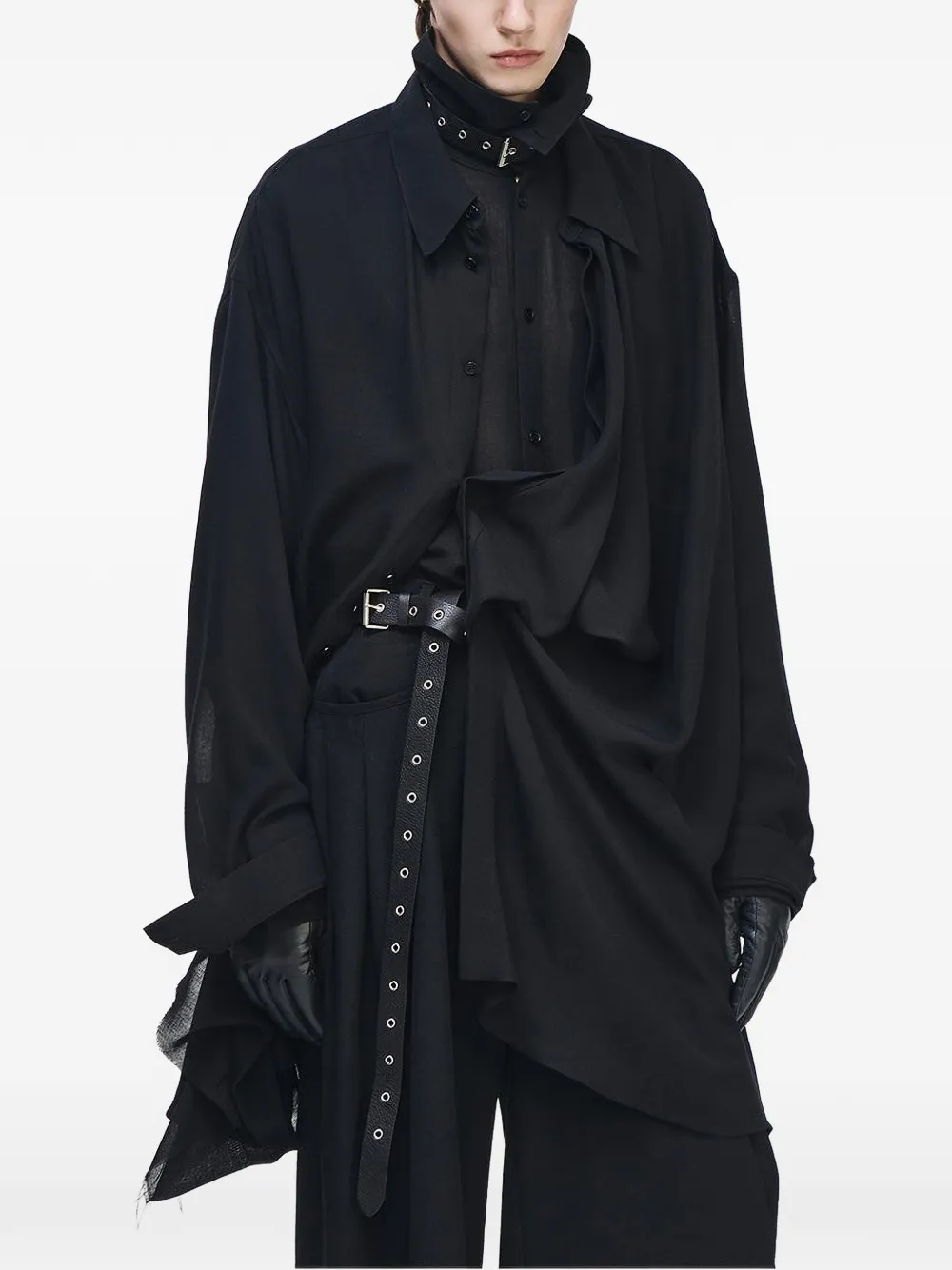SONGZIO Interlock draped layered shirt Zwart