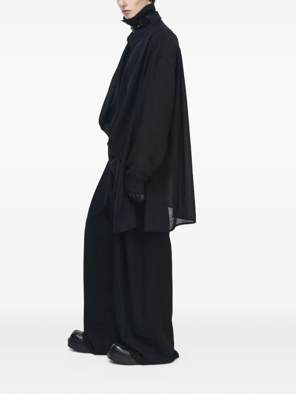 SONGZIO Interlock draped layered shirt Zwart