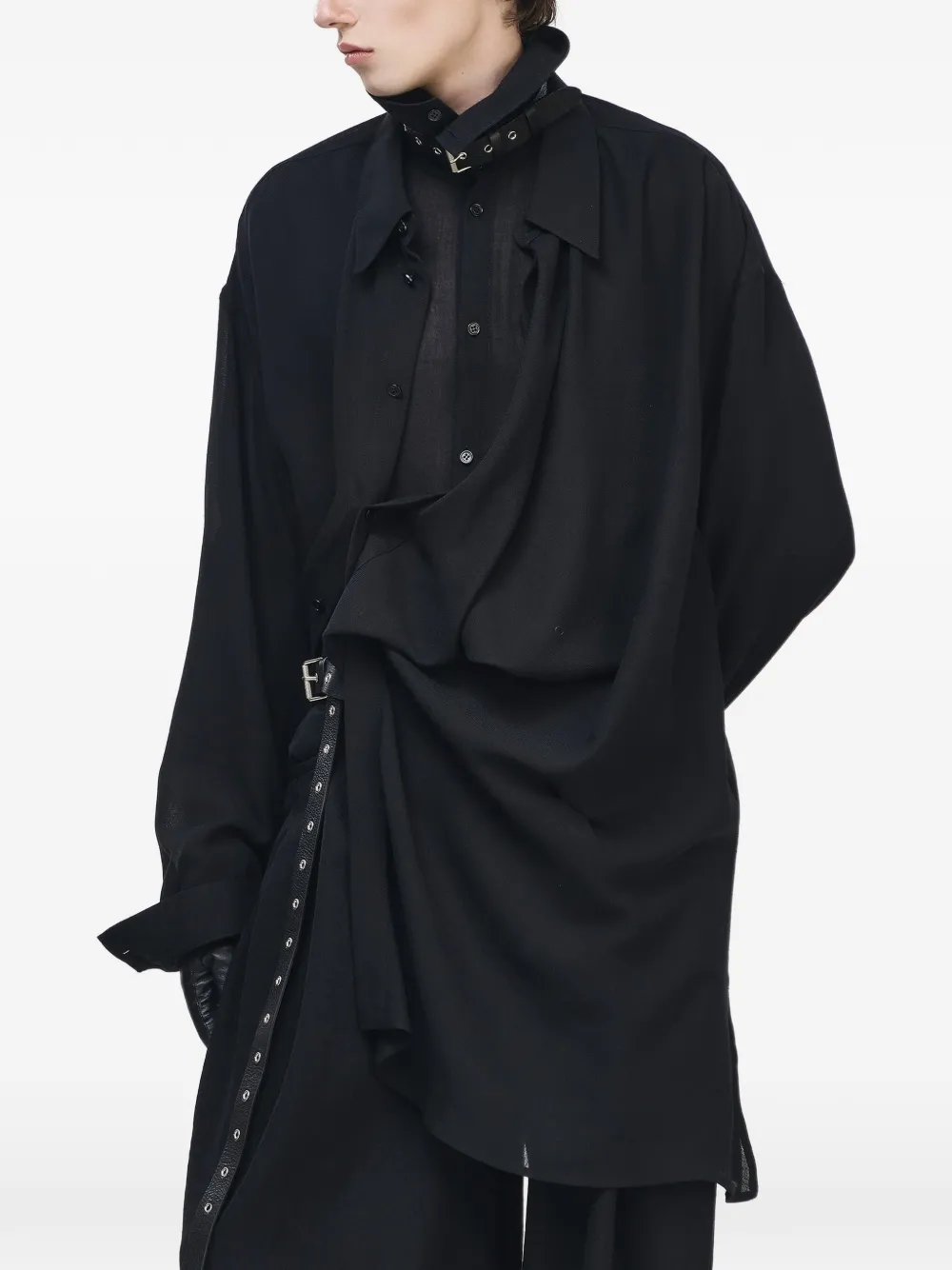 SONGZIO Interlock draped layered shirt Zwart