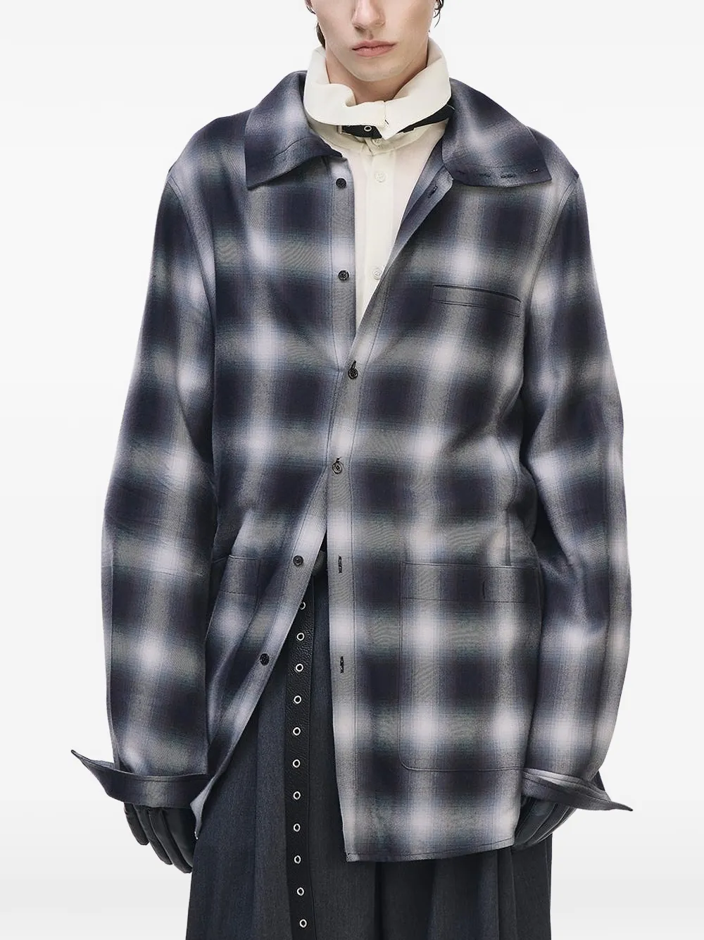 SONGZIO Weld ombre-check high-neck shirt Zwart