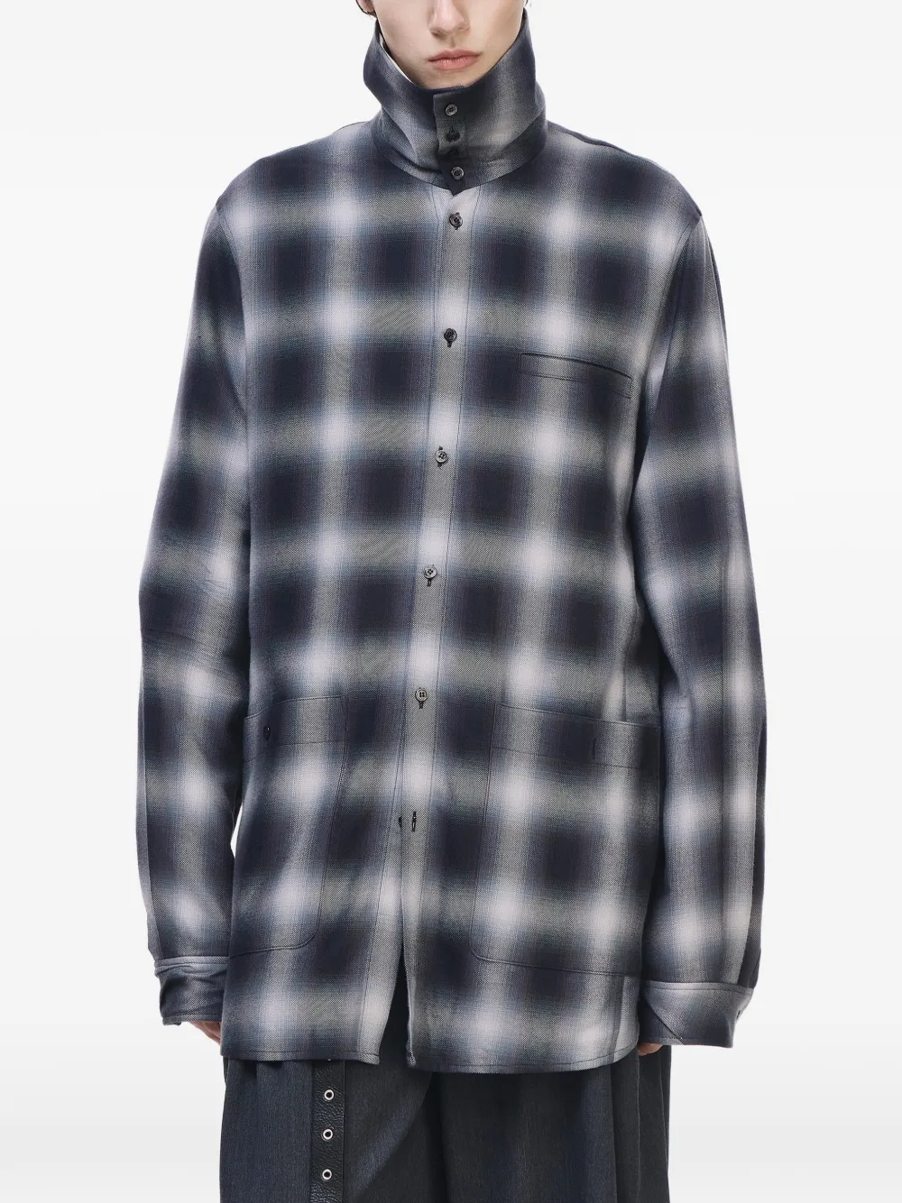 SONGZIO Weld ombre-check high-neck shirt - Nero