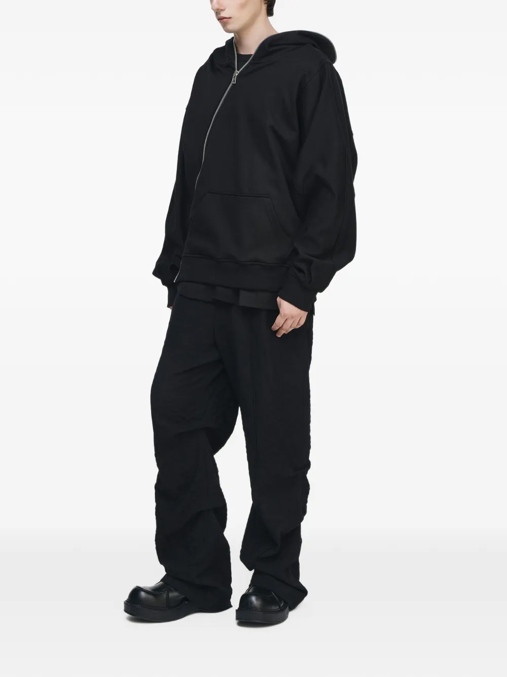 SONGZIO Torque asymmetric-zip hoodie Zwart