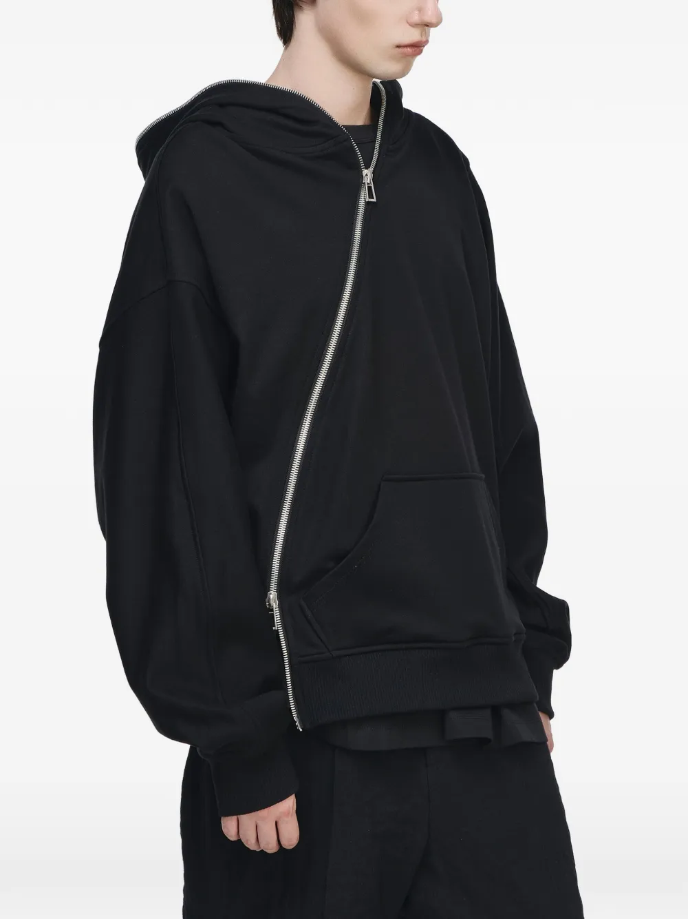 SONGZIO Torque asymmetric-zip hoodie Zwart