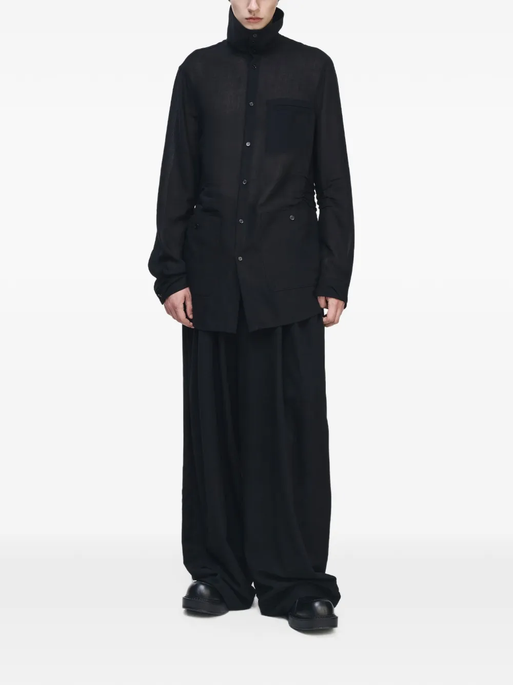 SONGZIO Weld high-neck panelled shirt Zwart
